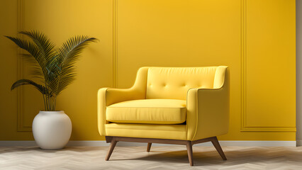 Vibrant 3D Yellow Sofa Against Clean Background. Perfect for Web Banner, Advertisement, Poster to Inject Fun and Happiness into Your Space