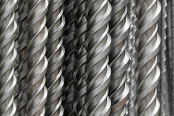 Close-up of auger drills. Drills with a deep spiral groove for removing chips when working with...