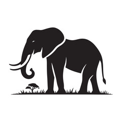 Fototapeta premium Gentle Giant: Elephant Silhouette - Capturing the Majesty and Serenity of the Magnificent Creature in Simple Form. Elephant Vector, Elephant Illustration.