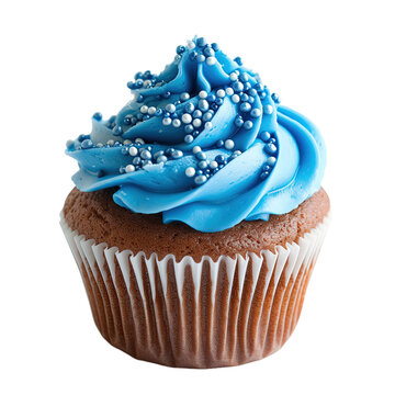 Blue cupcake with blue prinkles on white or transparent background