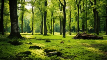 The lush green forest is a beautiful sight to behold. - obrazy, fototapety, plakaty