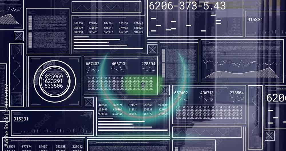 Poster animation of financial data processing over computer servers