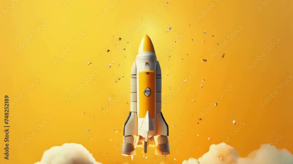 Poster A space shuttle taking off into the sky. Suitable for science and technology concepts.