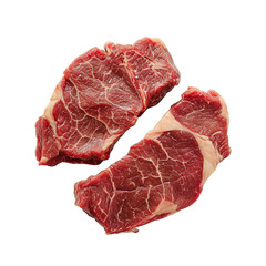 Obraz premium Top view of rotten spoilt raw steak on white or transparent background