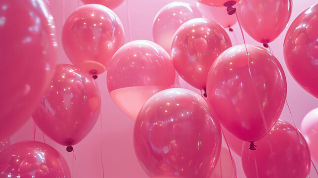 image of pink helium party balloons floating