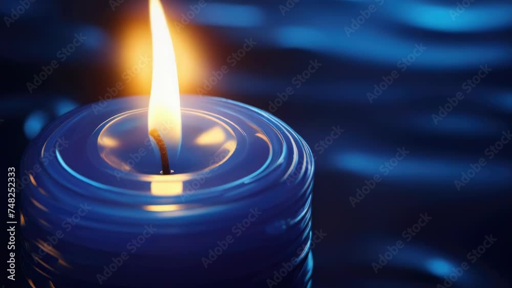 Poster a blue candle illuminated in the darkness. suitable for various concepts.