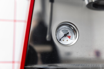 Analog manometer of a coffee machine, close up