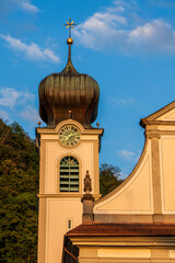 View of the parish church of St. Marzellus in Gersau in Switzerland.