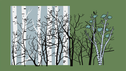 Find tranquility amidst nature with this serene birch tree illustration. Perfect for bringing a sense of calm to your projects.