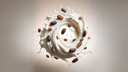 Swirling Splash of Milk With Dates in a Dynamic Spiral Motion