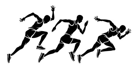 Set of Silhouette man running sprint. Marathon running sport logo template