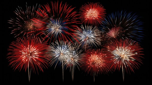 Fireworks light up the sky in red, white and blue. The perfect image to celebrate the Fourth of July or any other patriotic holiday.