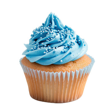 Blue cupcake with blue prinkles on white or transparent background