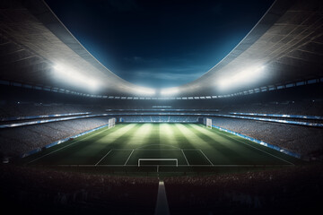 Fototapeta na wymiar Textured soccer game field with neon fog - center, midfield