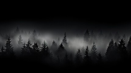 This is a royalty free image of a dark forest with a foggy atmosphere.
