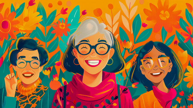 Happy group of frends illustration, Generative AI