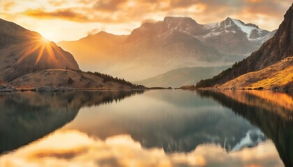 Ethereal Dawn: Capturing the Serenity of a Mountain Lake at First Light, Where Tranquil Beauty...
