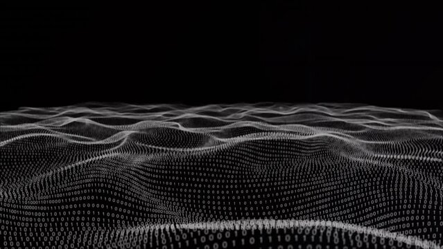 Animation of white waves with spots on black background
