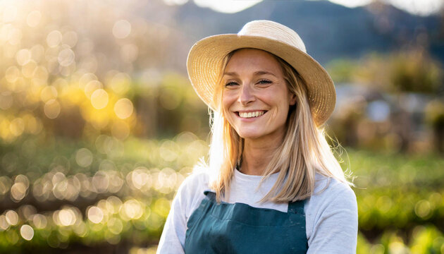 Portrait of a farmer woman smiling in a field background