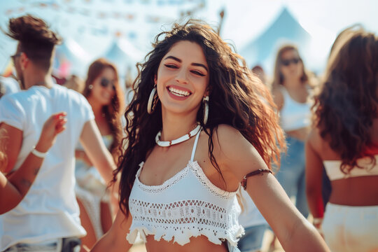 Middle East lady dancing in a summer music festival.