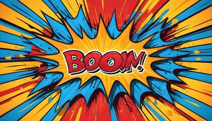 Colorful comic pop art boom explosion background, vibrant superhero theme sign frame, announcement created with generative ai	
