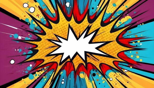 Colorful comic pop art boom explosion background, vibrant superhero theme sign frame, announcement created with generative ai	
