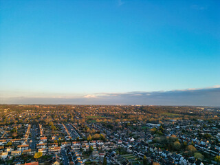 Best Aerial View of British City During Sunset. Luton,  England UK