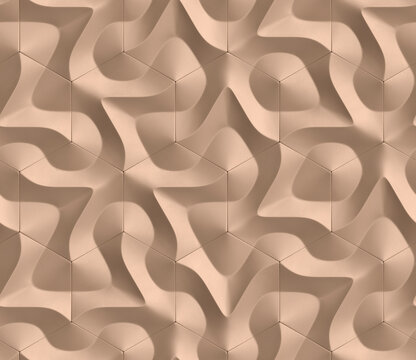 Brown geometric 3D ornament in the form of hexagon tiles volumetric shape of leather with high quality seamless realistic texture