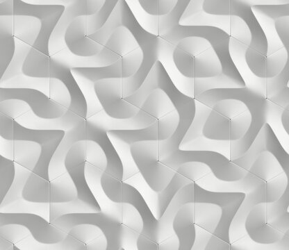 White geometric 3D ornament in the form of hexagon tiles volumetric shape of leather with high quality seamless realistic texture