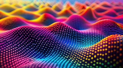 Obraz premium Abstract wavy technological background of luminous dots. Illustration for banner, poster, cover, brochure, advertising, marketing or presentation.