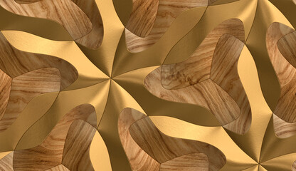 Solid wood tiles with golden elements with high quality seamless realistic texture