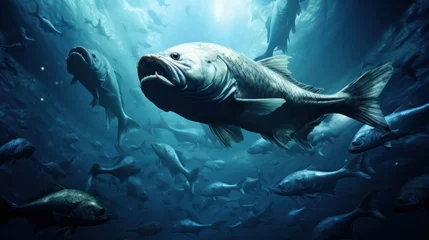 Foto op Plexiglas Massive sea creature with a deadly bite, swimming in a blue underwater world. © ProPhotos