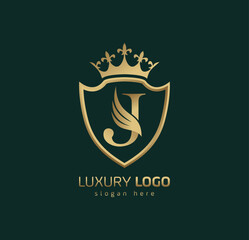 Luxury Crown J logo. Letter J wings logo.