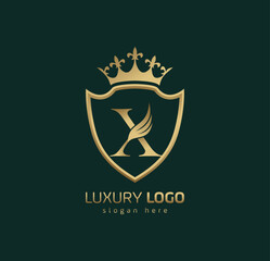 Luxury Crown X logo. Letter X wings logo.