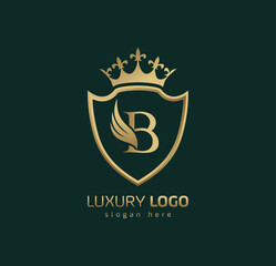 Luxury Crown B logo. Letter B wings logo.