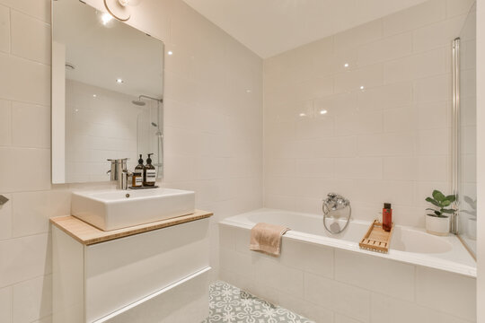 Modern bathroom interior with clean white design