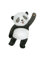 Panda in cartoon style. Watercolor illustration of a smiling baby bear isolated on transparent background.