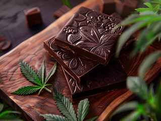 Cannabis-themed dark chocolate, handcrafted treat, sophisticated palate