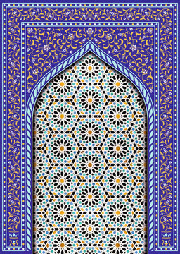 Mosque Mehrab With Morocco Seamless Pattern Inside. Islamic Design