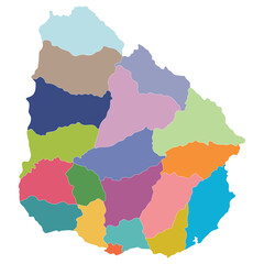 Uruguay map. Map of Uruguay in administrative provinces in multicolor