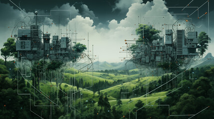 Technological circuits merging with nature.Wallpaper Backgound