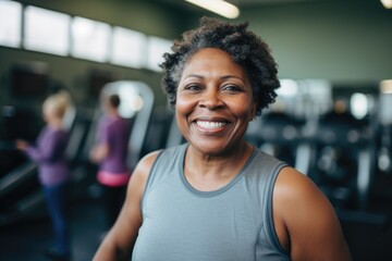 Portrait of a smiling middle aged woman in the gym