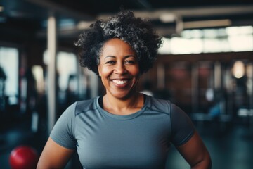 Portrait of a smiling middle aged woman in the gym - Powered by Adobe