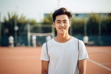 Portrait of a young Asian man on the tennis court