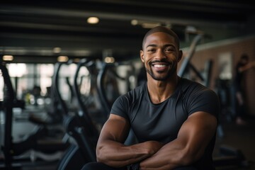 Portrait of a smiling male fitness coach in the gym
