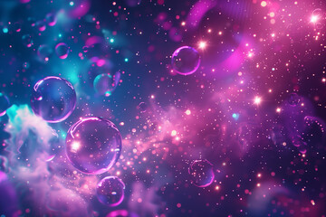 Naklejka premium Background image of glowing bubbles and liquid with neon inserts