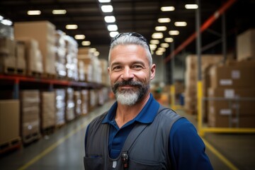 Fototapeta premium Portrait of a middle aged Caucasian male warehouse worker