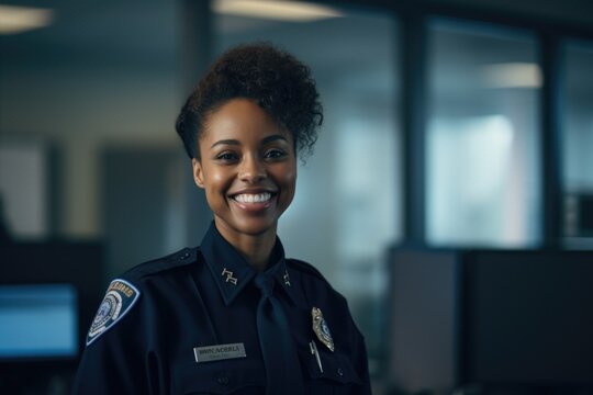 Portrait of a smiling female police officer at the station