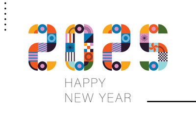 Happy new year 2025 vector illustration. Colorful design, trendy style, 2025 calendar
