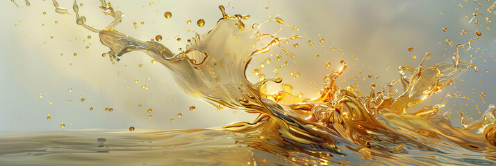 Dynamic splash of golden liquid, capturing movement and fluidity.